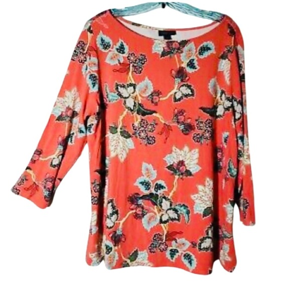 J. JILL Wearever Collection Coral Ditsy Floral Print Elbow Tee - Picture 3 of 10